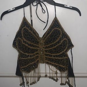 traditional tie back top with charms